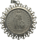 2 Franken 1910 B - in Silber gefasst